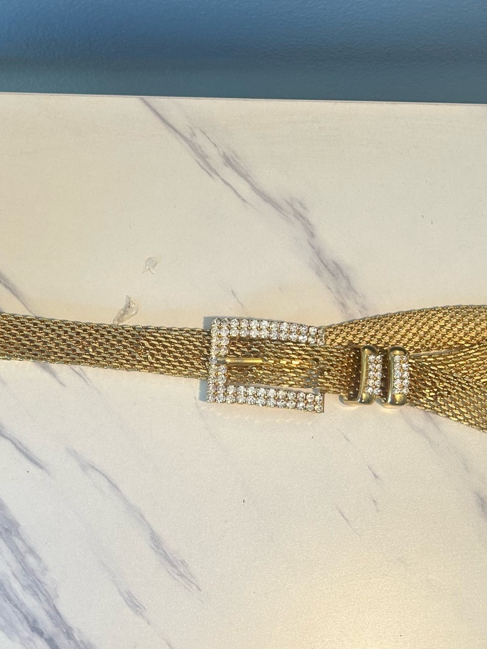 Gold Mesh Rhinestone Buckle Belt - - Picture 6 of 9